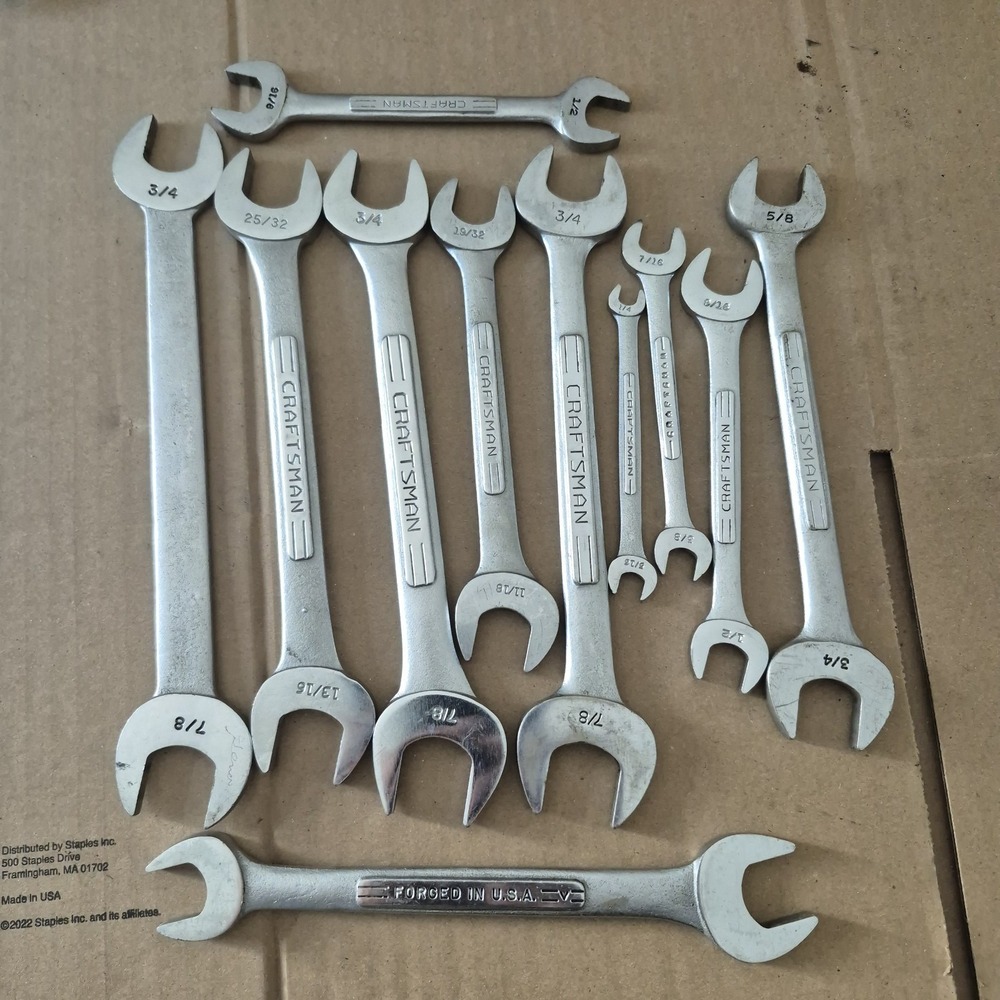 Vintage Craftsman USA Wrench Lot SAE Double Open End Raised Panel V Series 10 Pc